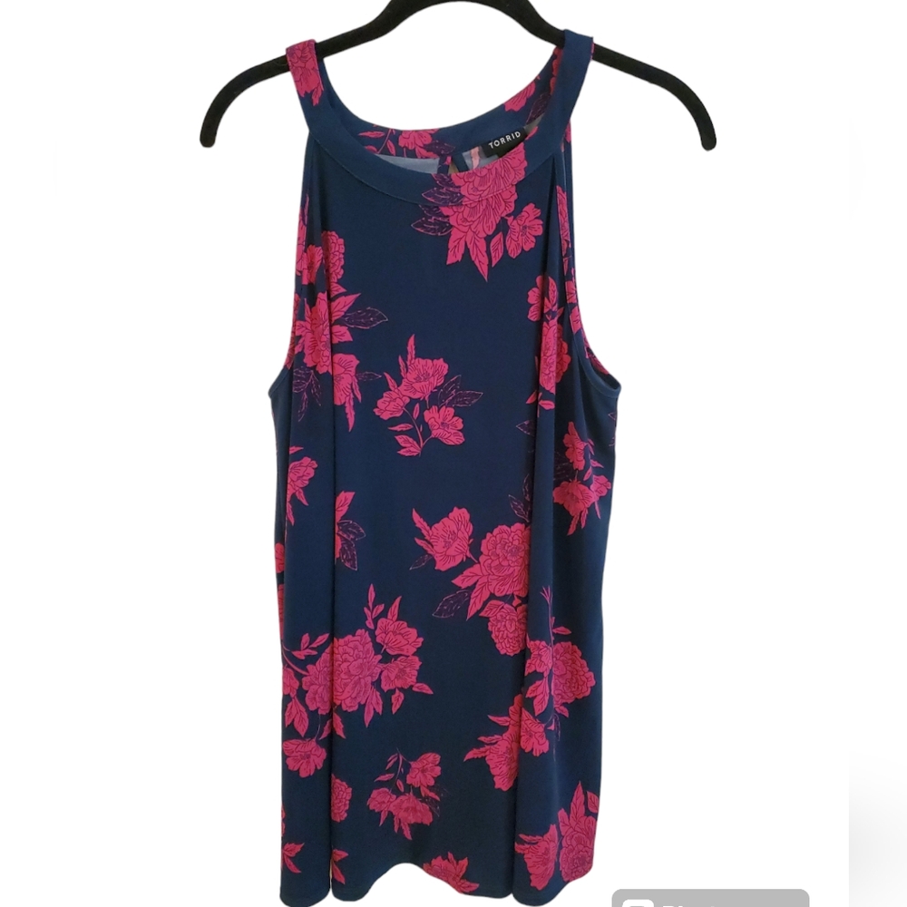 Torrid Women's Navy Blue Pink Floral Halter Tank‎ Top Keyhole Back Size 0/Large